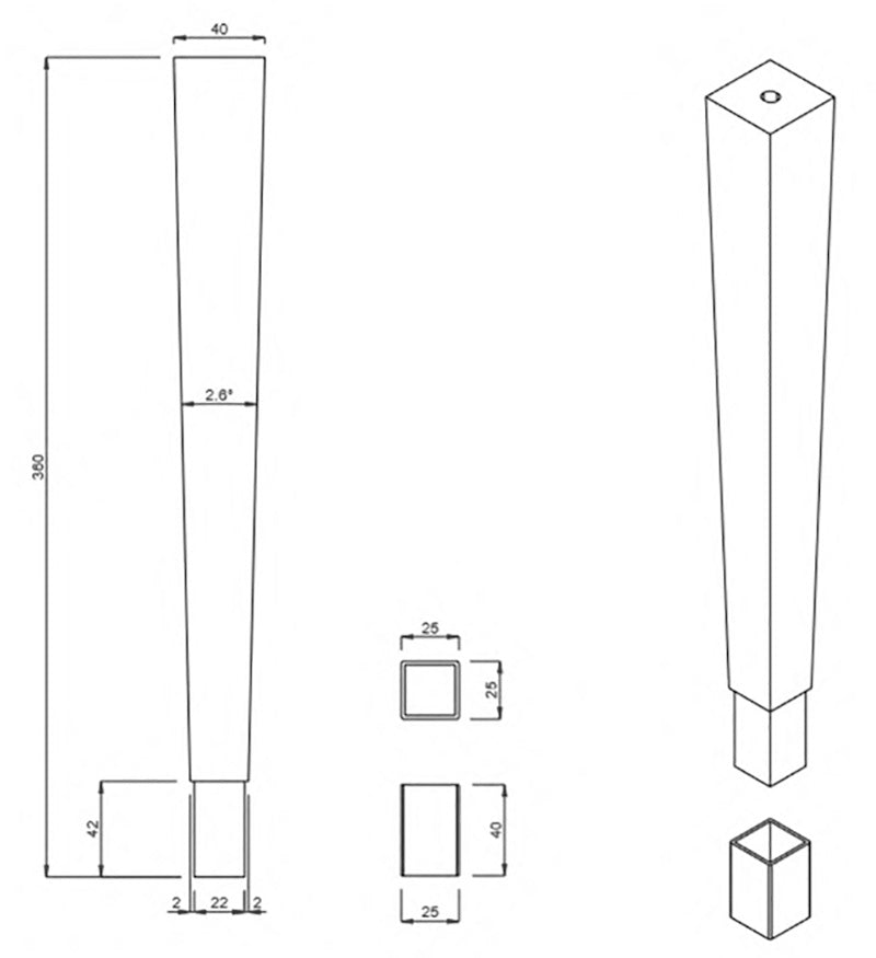 Holst Oak Furniture Legs with Brass Sleeve