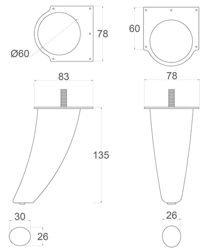 Ardennes Angled Curved Metal Furniture Legs 